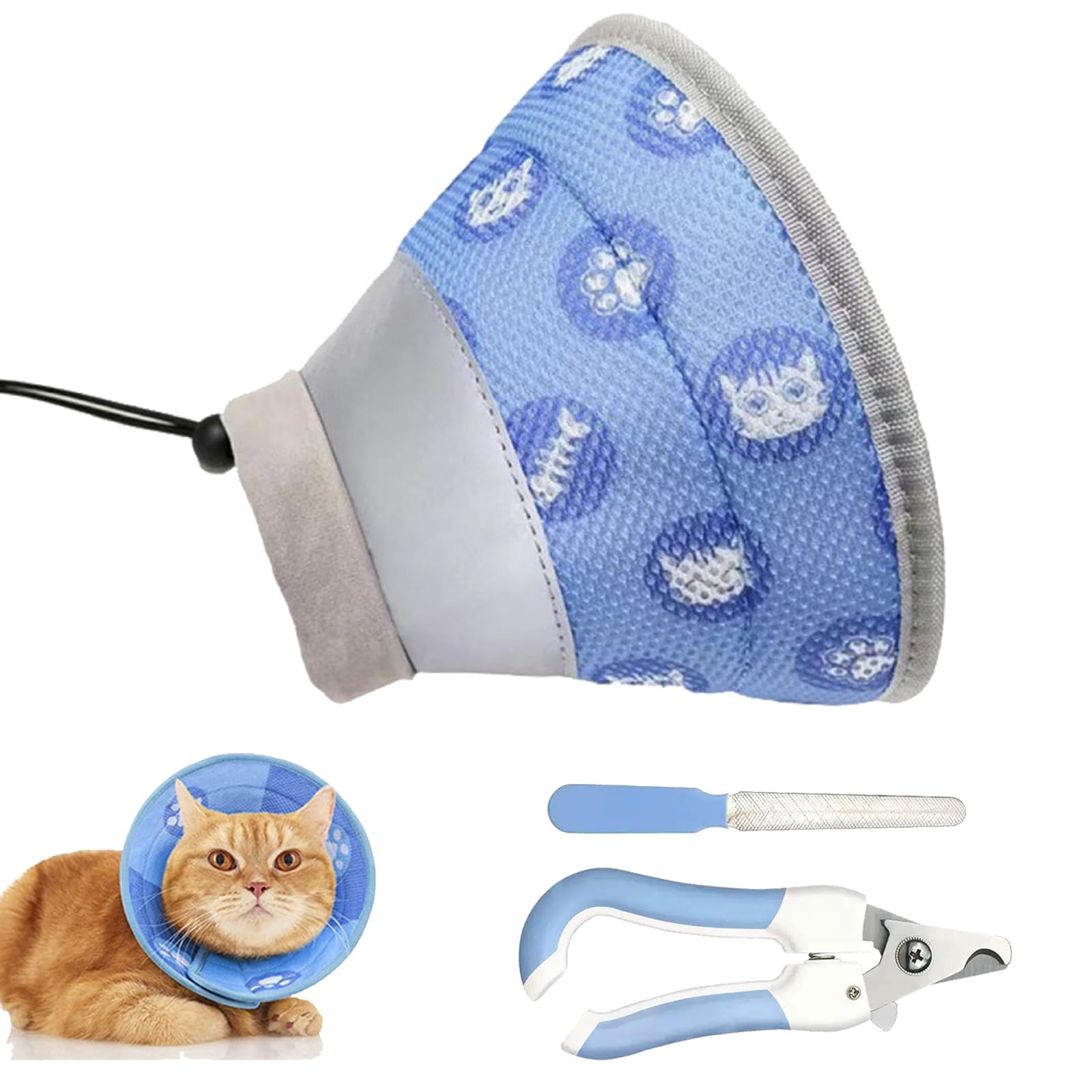 TYXHXTF Cat Cone Collar Soft, Adjustable Recovery Collar Cone for Cat, Soft Collar Cone After Surgery and Injuries,Recovery Collars For Dogs, Prevent From Biting & Licking for Little Cat(Blue)