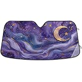 Car Windshield Sun Shade Moon Stars Purple Galaxy Foldable Car Front Windshield Sunshade Blocks UV Rays Sun Visor Heat Protection for Truck SUV to Keep Your Vehicle Cool,Medium