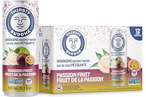 THIRSTY BUDDHA Sparkling Coconut Water with Passion Fruit, No Added Sugar, Pure Coco Drink, Natural Fruit Flavour, Electrolyt