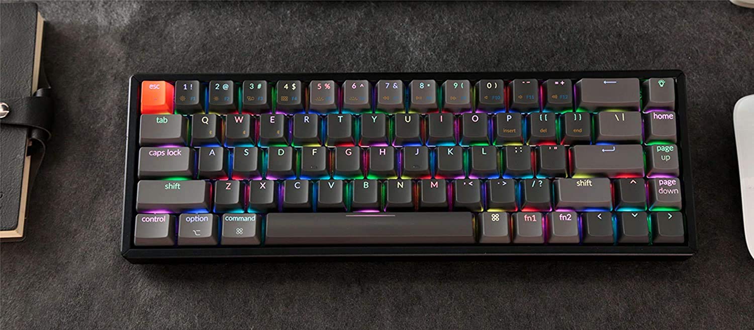 Keychron K6 Hot Swappable Wireless Bluetooth 5.1/Wired Mechanical Gaming Keyboard, 65% Compact 68-Key RGB LED Backlit N-Key Rollover, Aluminum Frame for Mac Windows Gateron G Pro Brown Switch