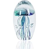 EUSTUMA Hand Blown Glass Jellyfish Figurine Ornament,Sea Animal Ornament for Fish Tank Aquarium,Sea Animals Collection for Birthday Gift,Office Glass Paperweight for Desk.