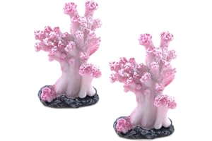 Semetall 2Pcs Sea Coral Aquarium Ornament, Artificial Sea Coral Plants Decorations for Fish Tank and Aquarium(Pink)