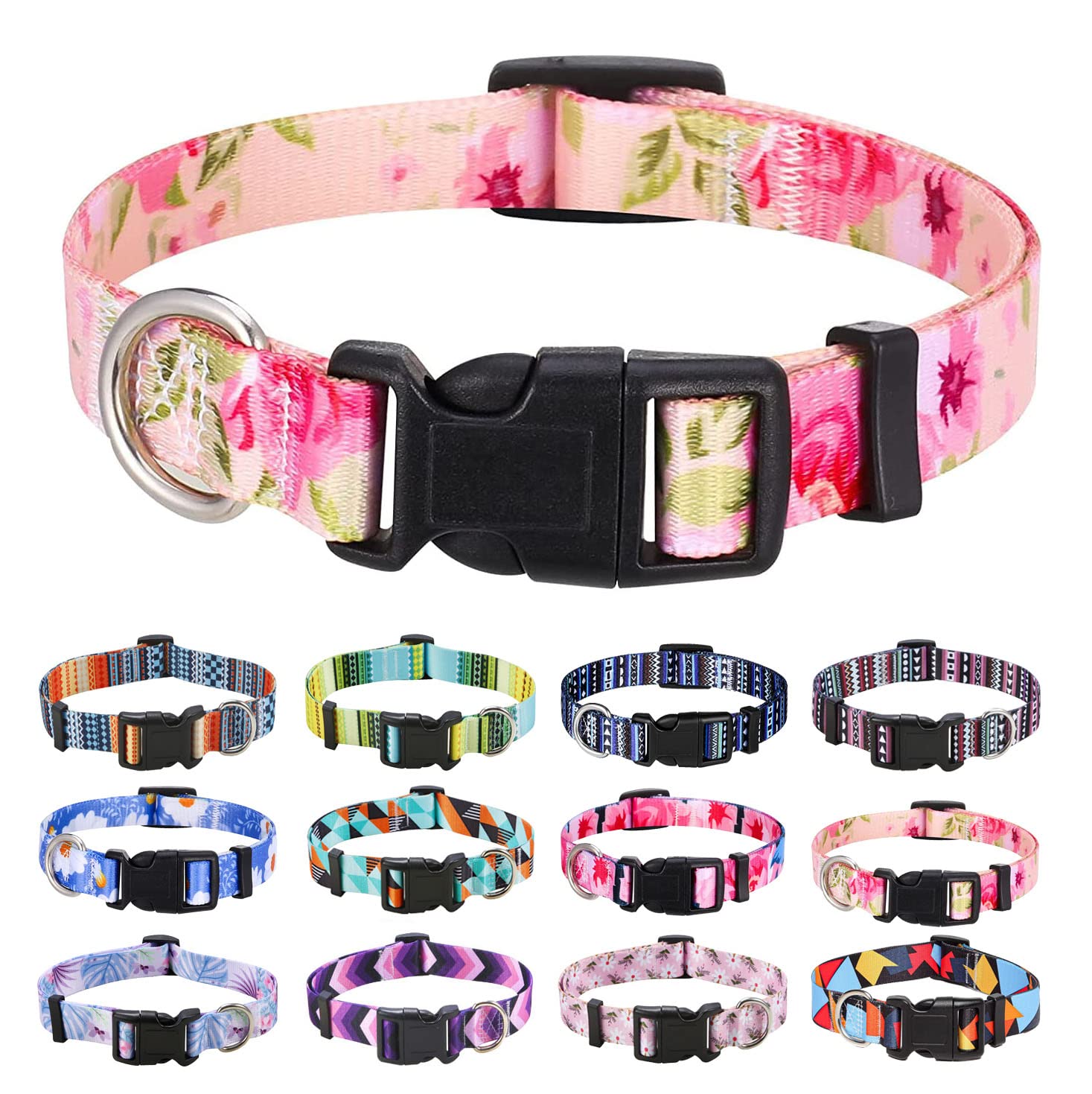 Mihqy Dog Collar for Small Dogs, Cute Small Medium Large Dog Pet Collar, with Floral Patterns, Soft Adjustable for Boy Girl Female Male Puppy Dog Collar(Pink Rose,S)