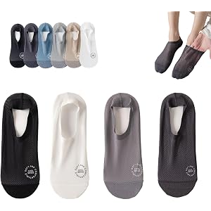 Breathable Low-Cut Anti-Slip Sweat-Absorbing Design, Men Ultra Thin Liner Non Slip No Show Socks, Invisible Grip Socks