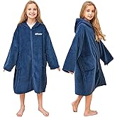 Hiturbo Kids Bath Towel Hoodie: Soft Plush Zipper Surf Poncho - Warm Fleece Changing Towels Swimming Outerwear (Navy)