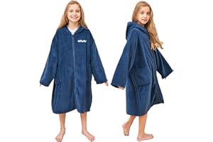 Hiturbo Kids Bath Towel Hoodie: Soft Plush Zipper Surf Poncho - Warm Fleece Changing Towels Swimming Outerwear (Navy)