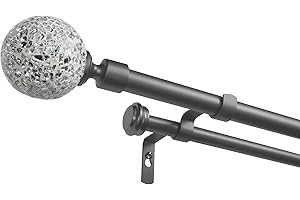 Exclusive Home Curtains - ER1024-02 3672 White Mosaic Double Curtain Rod and Finial Set, Adjustable 36"-72", Gunmetal