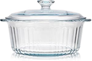 Lurrose 4l round Glass Casserole Dish with Lid Oven-safe Bakeware for Cooking and Serving