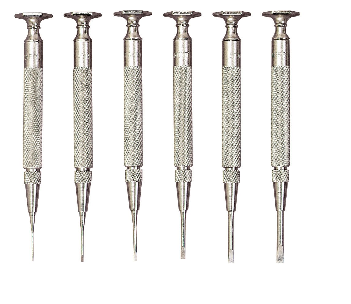 Starrett S555Z-6 Stainless Steel Screwdriver Set, 6Piece, 0.040", 0.025", 0.055", 0.070", 0.080", .100" Head