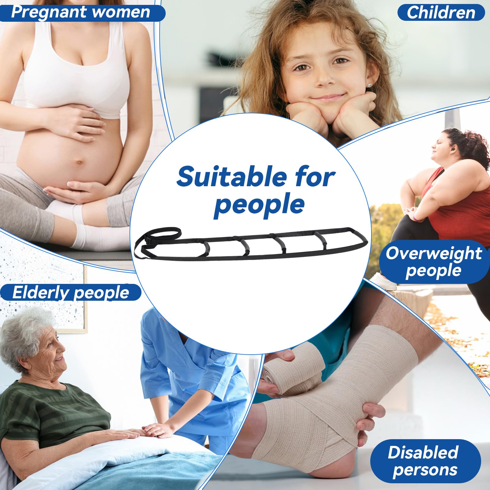 KkaFFe Bed Ladder Assist Pull Up Sit Up with 6 Handles, Adjustable Rope Bed Ladder Strap, Bed Rope Ladder Helper for Seniors, Pregnant, Handicap, Injury