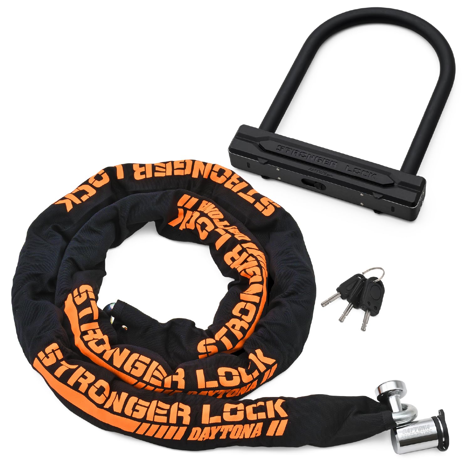デイトナ(Daytona) バイク用 チェーンロック + U字ロック 鍵1本で2つのロック管理 チェーン2.0m ストロンガーロックセット 31253商品画像
