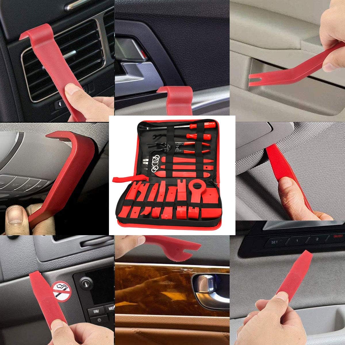 Amazon 0best 自動車 内張りはがし 内装はがしセット パネル剥がし 脱着工具 クリップクランプツール 車内装 エアコン 照明器具などのパネル外しツール 自動車メンテナンス用品 自動車整備工具 19点セット 赤 19点 内張りはがし クリップクランプツール 車