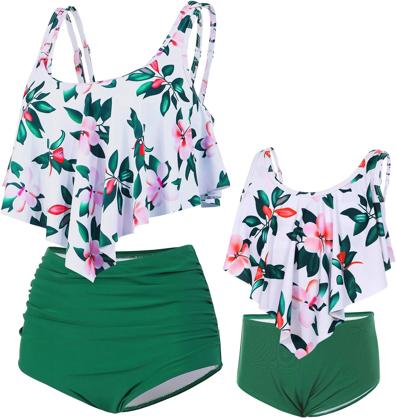 DINIGOFIN Girls Two Pieces Swimsuit for Women High Waisted Bikini Set Mommy and Me Bathing Suits Family Matching Swimwear