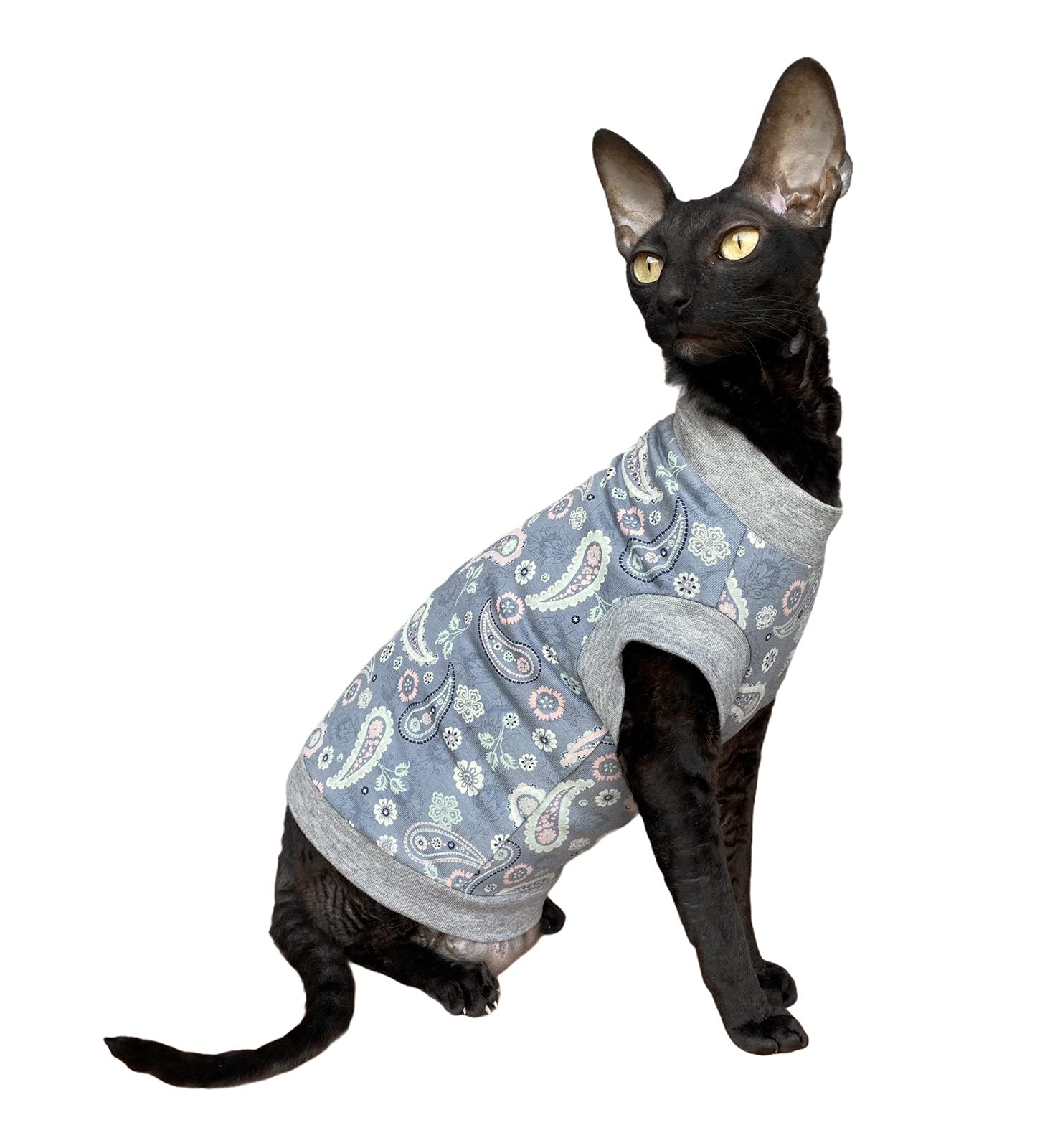 Kotomoda Cat's T-shirt Blue Paisley for Sphynx and naked cats (XS) — image 1