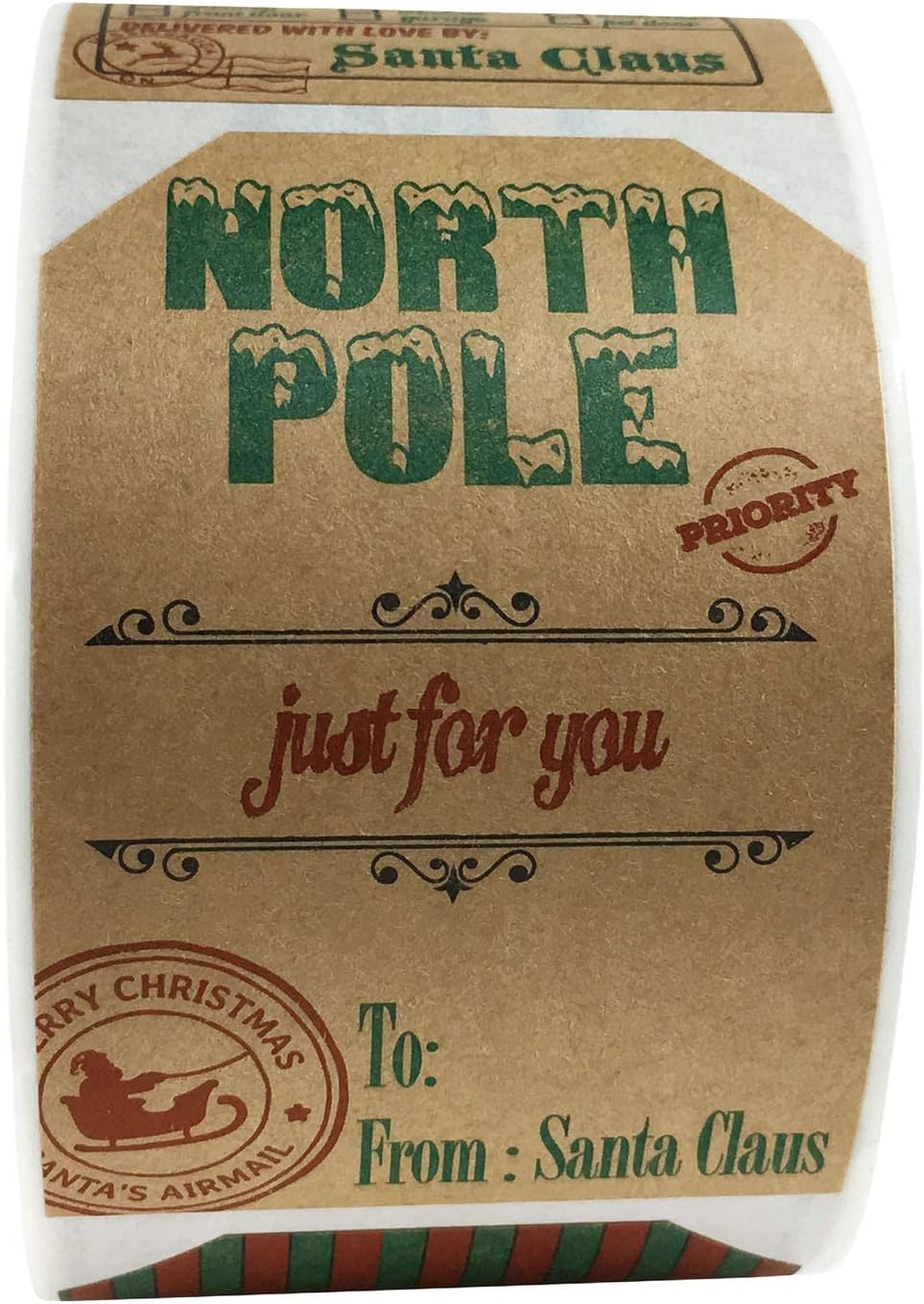 Natural Kraft from Santa Claus Stickers, 2” x 3” Inch Christmas Gift Tags 100 Total Labels : Office Products