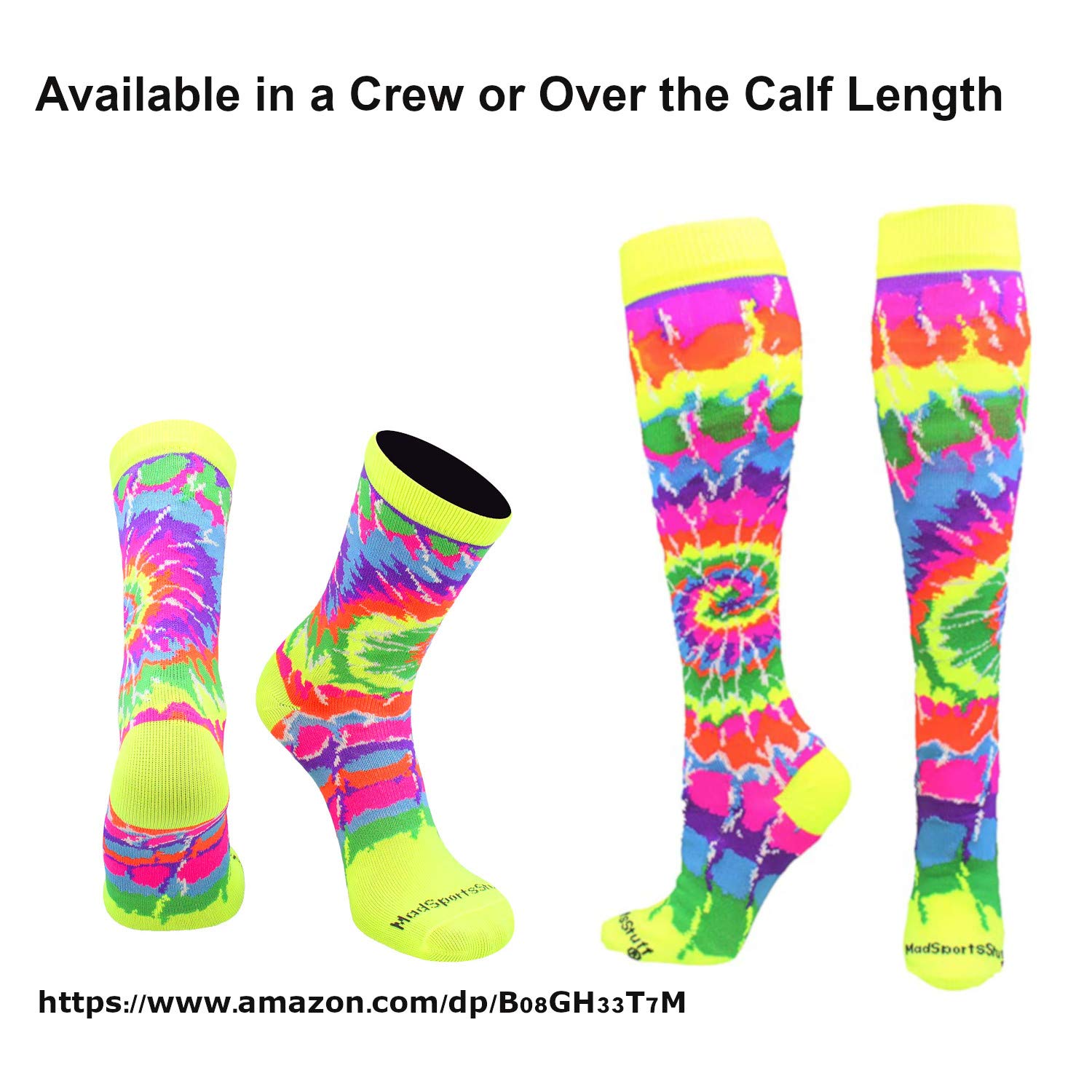 MadSportsStuff Crazy Tie Dye Socks for Softball Soccer Volleyball Tall Over the Calf Athletic Socks Fun Neon Colors