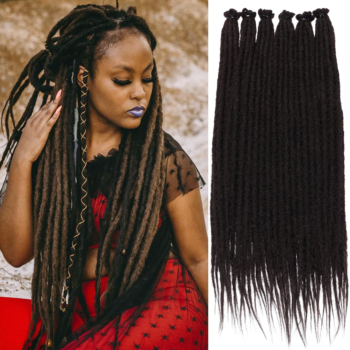 Leeven 24 Inch Black Dreadlock Extensions 40 Strands Soft Reggae Braid Locs 0.6 Width Single Ended Dreads Synthetic Handmade Crochet Locs Hippie Dreadloc /1B# — image 1