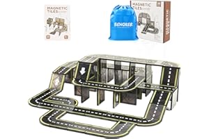 BENOKER Magnetic Tiles Road Set, STEM Magnet Building Blocks for Toddler Kids, Montessori Educational Toy Gifts for 3+ Year Old Boys & Girls