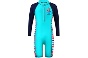 TFJH E Boys Long Sleeve Swimsuits Rash Guard Swimwear 50+ UV Zip One-Piece