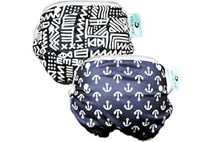 Reusable Swim Diapers for Babies, Infants & Toddlers - Adjustable Boys Swimming Diaper 0-2 Years, Eco-Friendly Washable with Snaps – Zigzag & Anchor – 2 Pack by Will & Fox