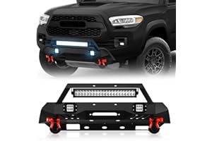 YZONA Front Stubby Bumper Compatible for 2016 2017 2018 2019 2020 2021 2022 2023 Toyota Tacoma 3rd Gen with Winch Plate, Skid Plate, Pre-drilled Holes for License Plate, 3 x 18W LED Lights & D-rings