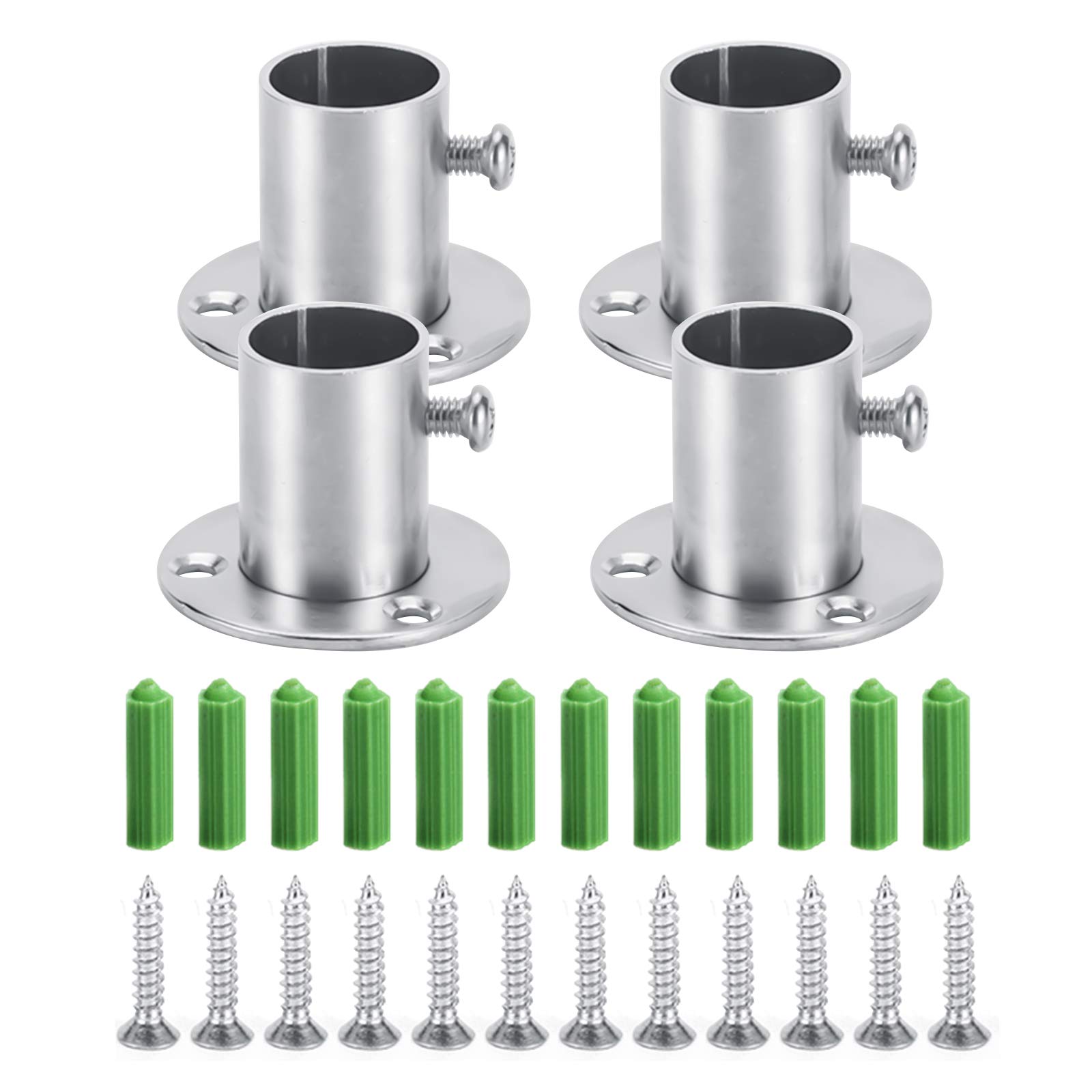 4PCS Wardrobe Bracket, Wardrobe Rail Rod Pole Socket, Wardrobe Pipe Bracket, Stainless Steel Rod Socket Flange Set, Wall Mount Hanging Rail End Supports for Closet Curtain (32mm)