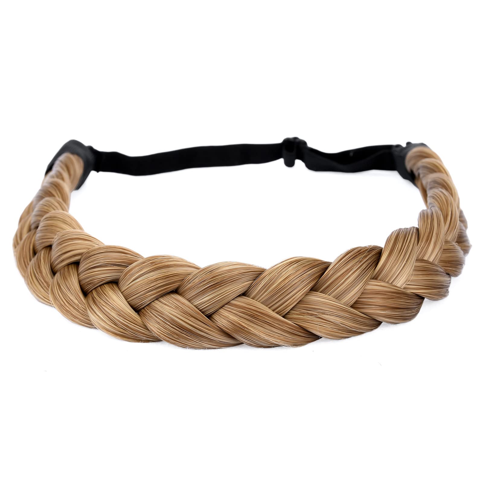 BOBIYA 2 Strands Synthetic Hair Braided Headband Classic Chunky Plaited Braids Elastic Stretch Hairpiece for Women Girl Beauty Accessory (Dirty Blonde)
