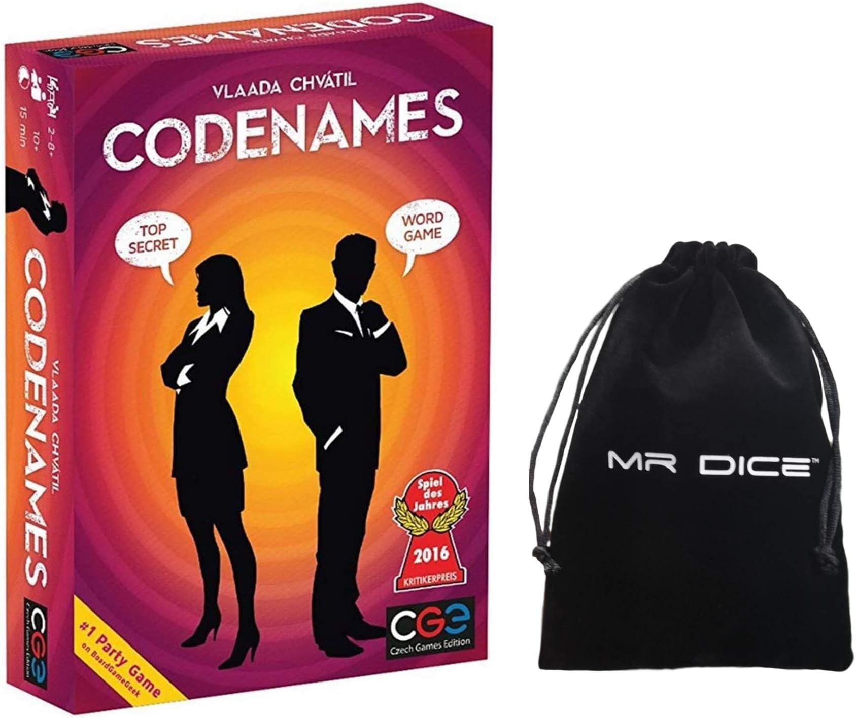 Confidential Action Codenames Board Game / Code Names Family Friend Party Card Game Supplies English Edition Bundle with Mr Dice Drawstring Bag