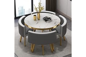 KAREFRI Office Reception Room Club Table and Chair Set - Round Table & PU Faux Leather Chairs (Grey)