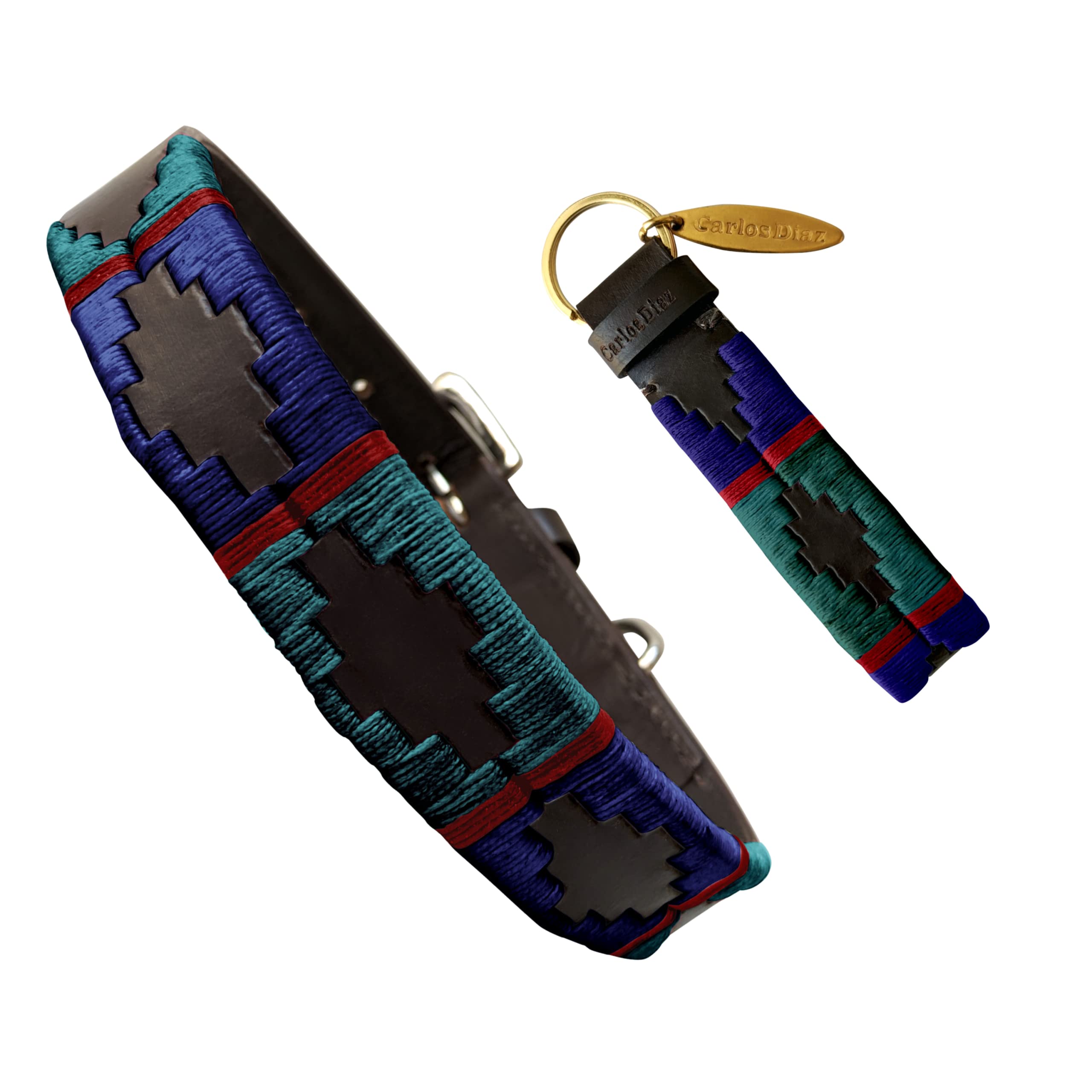 Carlos Diaz Genuine Leather Waxed Embroidered Polo Dog Collar XXS