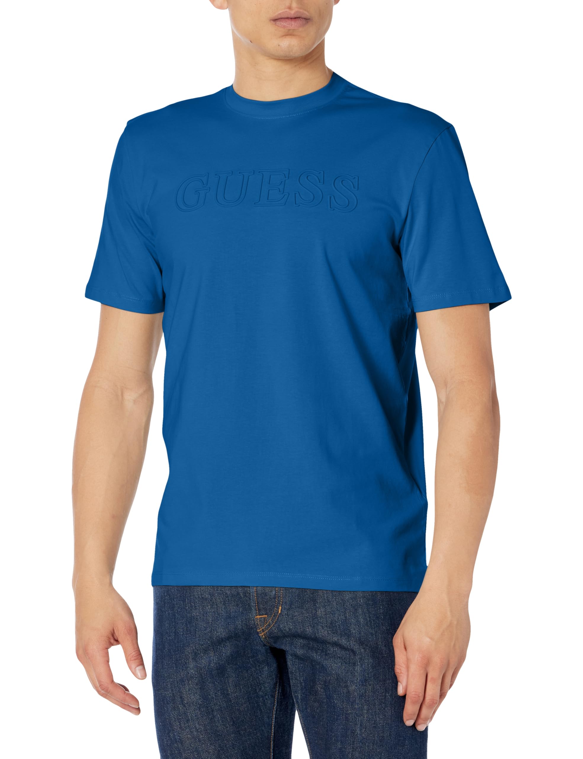 GUESS Men’s Short Sleeve Alphy T-Shirt, Blue Maya