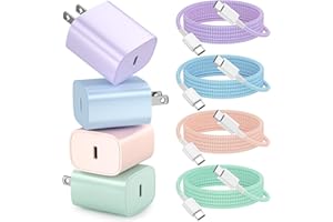 4 Pack USB C Charger for iPhone 16 15 Charger Fast Charging, 20W USB C Fast Charger Block with 6FT USB C to C Cable for iPhon