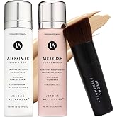 Jerome Alexander Airbrush Foundation &amp; AirPrimer 3pc Set - Light Medium | Magic Minerals base with Kabuki brush, hydrating prep formula, buildable coverage for mature skin, anti-aging benefits