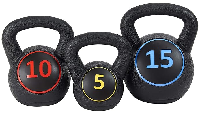 Image 1 - BalanceFrom Wide Grip 3-Piece Kettlebell Exercise Fitness Weight Set, Include 5 lbs, 10 lbs, 15 lbs or 10 lbs, 15 lbs, 20 lbs