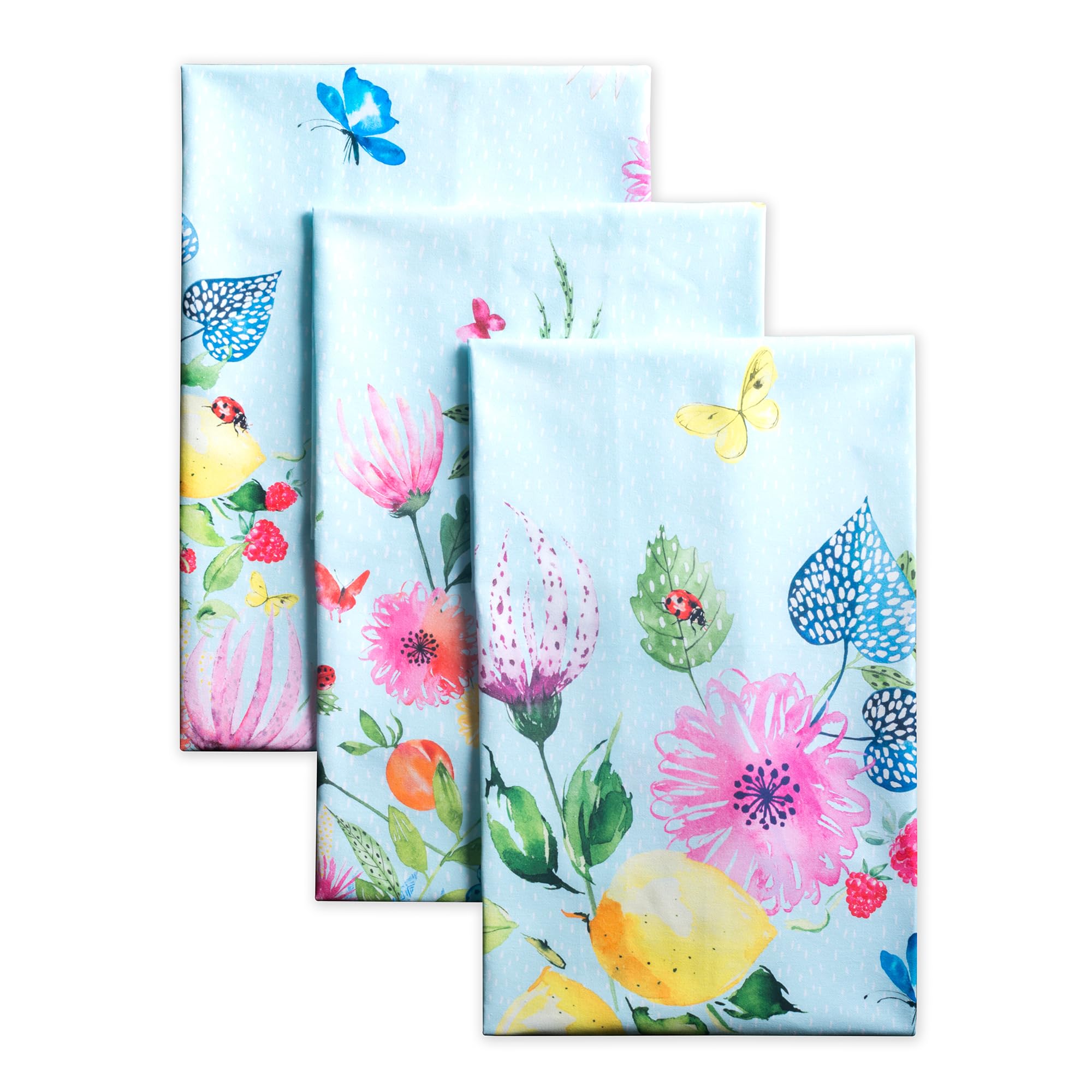 Maison d' Hermine Kitchen Towels Set of 3 100% Cotton 70 CM x 50 CM Reusable Cloth Tea Dish Towels Absorbent with Hanging Loop for Kitchen Dining Gifts for Mothers Day (Sweet Rose Lavender)