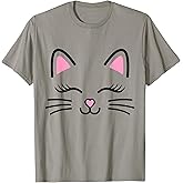 Women's Cat Face Whiskers Print Cosplay Kitty Love Halloween T-Shirt Small