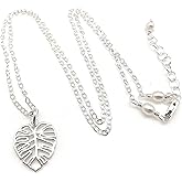 Small Monstera Palm Leaf Necklaces for Women - Leaf Pendant with 925 Sterling Silver pendant Chain - Adjustable 17" -18" Length Palm Leaf Necklace - Gifts for Her