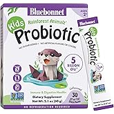 BlueBonnet Nutrition Rainforest Animalz Kids Probiotic 5 Billion CFU^ - Gut, Digestive & Immune Health - Non-GMO Free of Dairy, Gluten, Soy, Sugar, Artificial Flavor & Color - Unflavored, 30 Servings