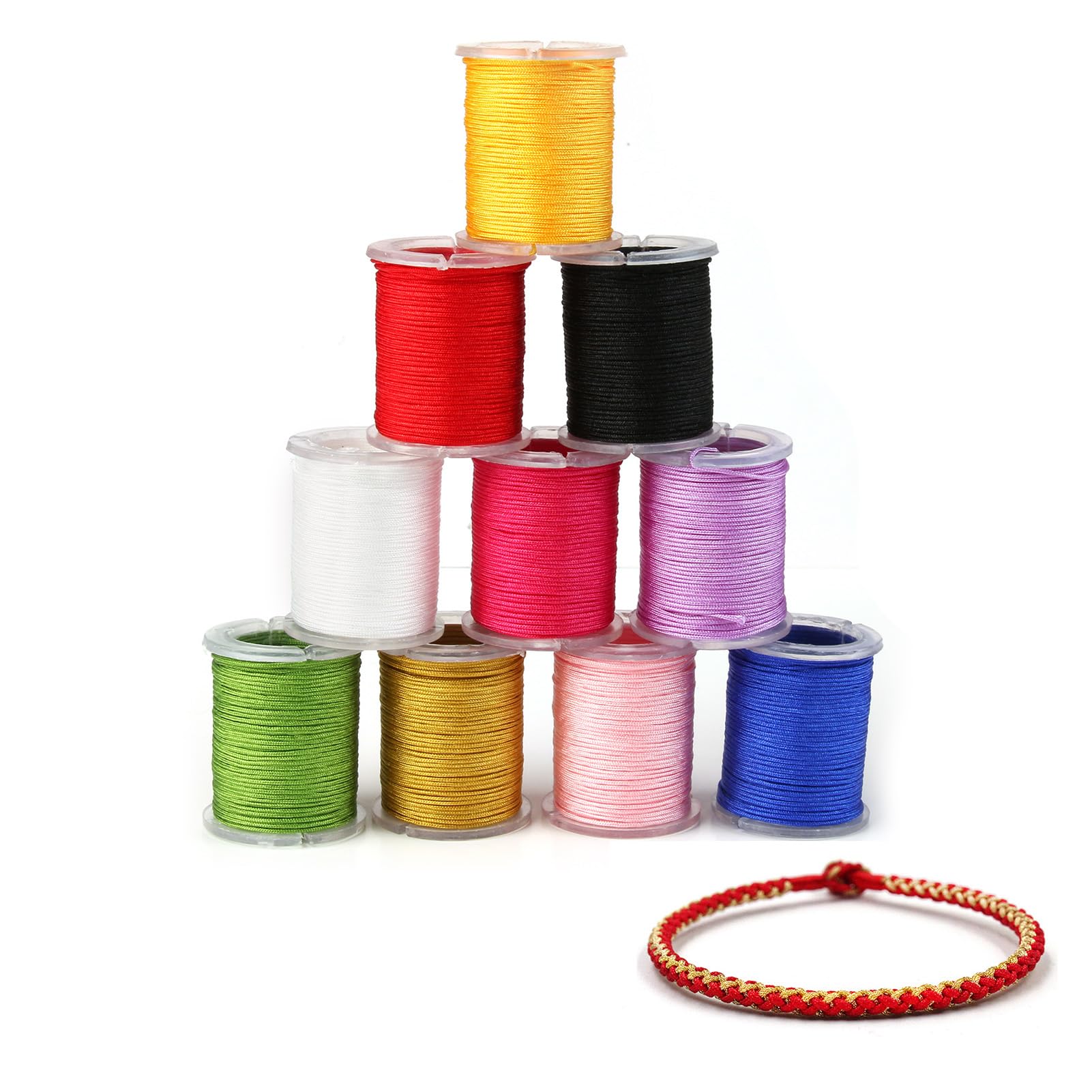 10 Rolls 0.8mm Nylon Beading Thread Cord, Colored Set Satin Cord Chinese Knotting Cord Macrame Beading String Silky Nylon Thread Bracelet String for DIY Necklace Bracelet Craft Jewellery Making