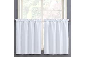 Home Queen White Water Resistant Bathroom Window Curtain, Waffle Textured Half Tier Curtains for Kitchen Cafe, 36" W X 36" L Inches, Set of 2