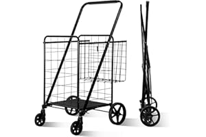 BIEAMA Folding Shopping Cart, Grocery Cart, 340 Lb Capacity, Utility Cart with 360° Rolling Swivel Wheels, Large & Extra Basket