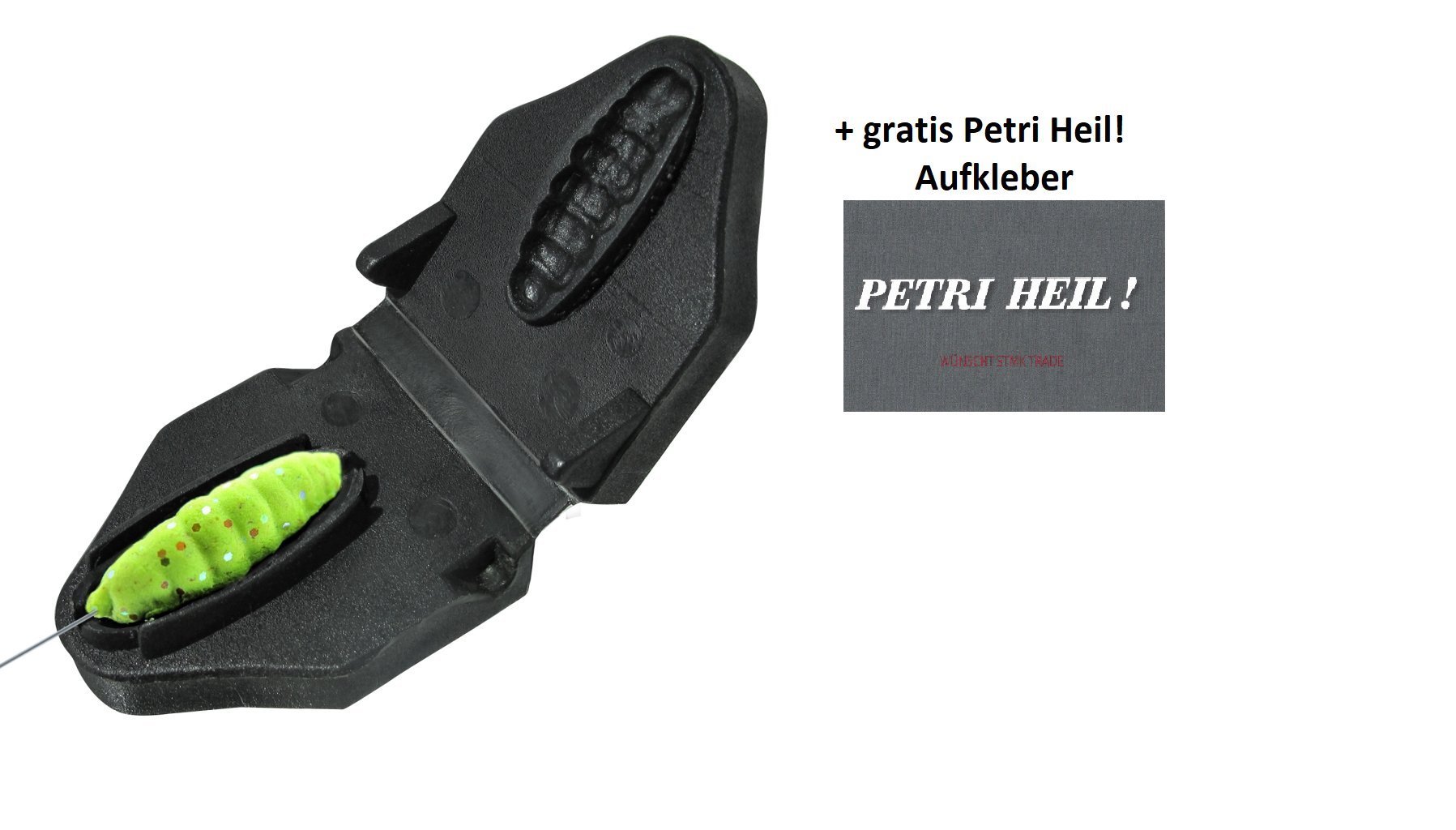 Jenzi Trout dough shaper in realistic bee maggot shape + free Petri Heil! sticker bait shaper