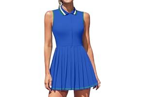 ATTRACO Women Tennis Dresses Ribbed Polo Golf Dress Half Zip Pleated Workout Dress with Built in Shorts and Bra