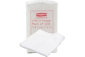 TOPMED ETS Cotton Gauze Swabs Cheese Cloth, Non-Sterile,White,8 Ply 13 Threads Pack of 100 (5 X 5 cm 2" X 2")