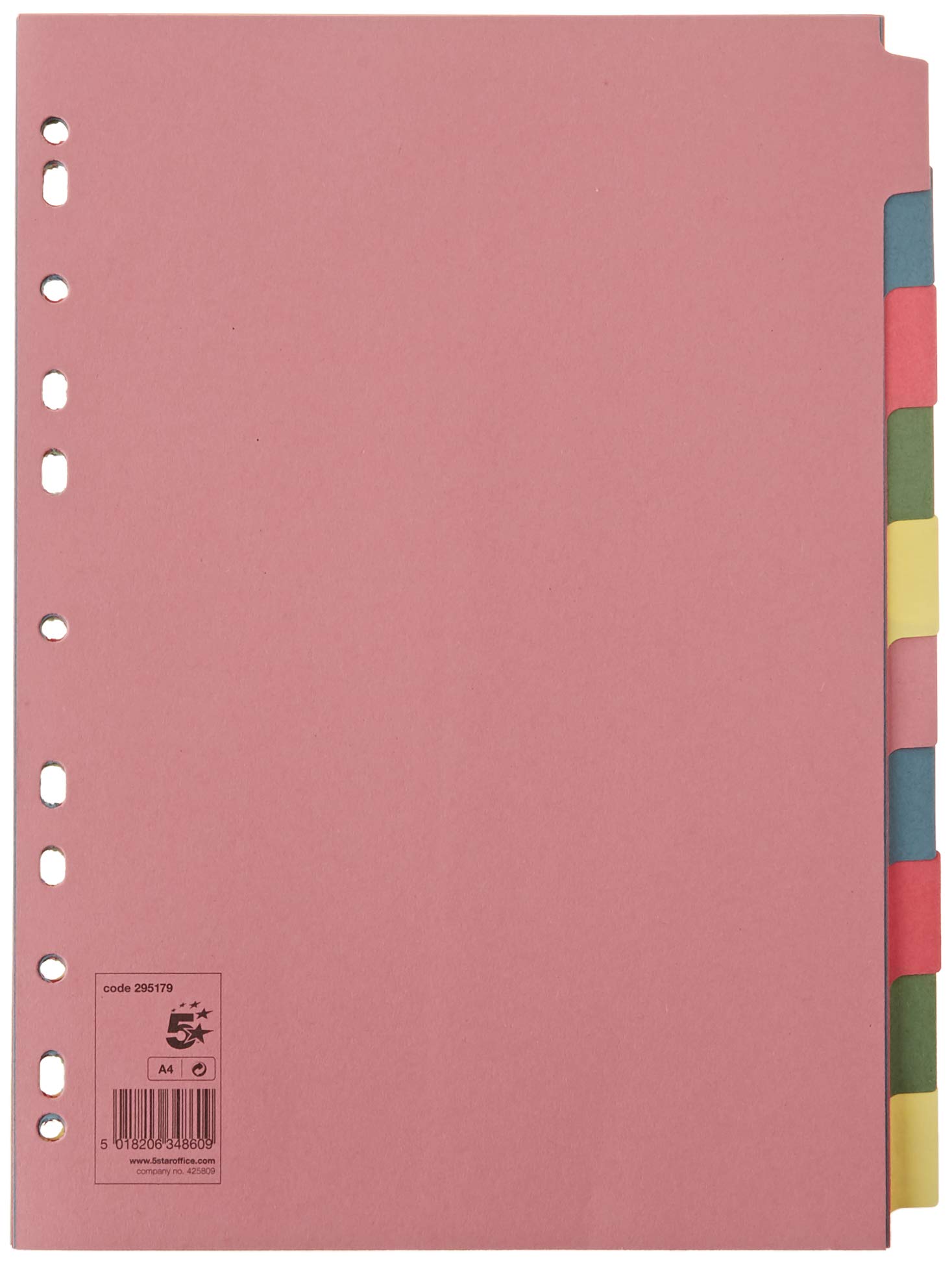5 Star Subject Dividers Multipunched Manilla Board 10-Part A4 Assorted [Pack of 25]