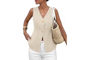 PRETTYGARDEN Womens Summer Sleeveless Blazer Vest Tops 2026 Trendy V Neck Button Down Business Casual Suit Vests Waistcoat