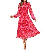 NOLLSOM Women 2026 Spring Dress Floral Boho Dress Casual Long Sleeve Crew Neck Ruffle A-Line Flowy Wedding Guest Maxi Dresses