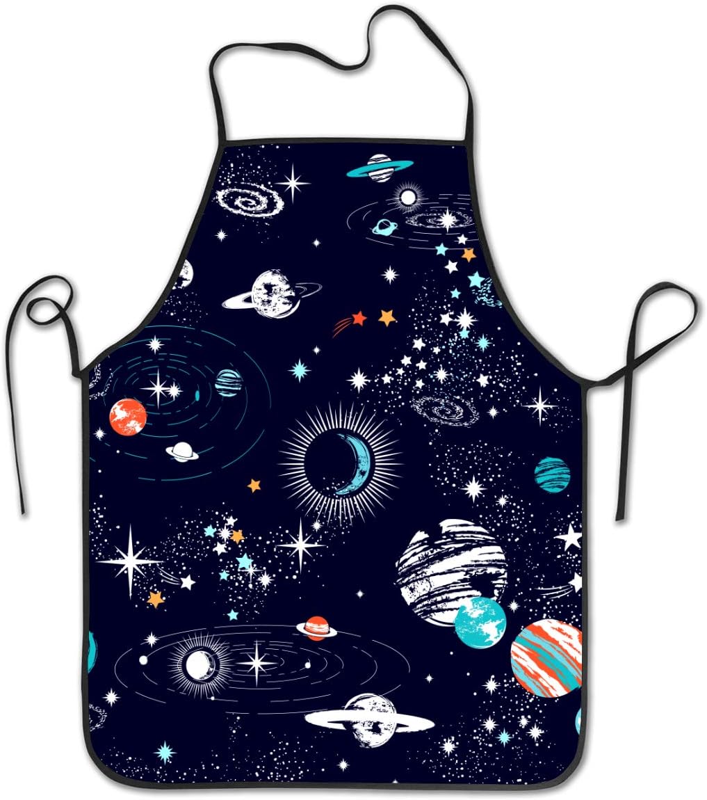 NVJUI JUFOPL Cooking Kitchen Baking Gardening Haircut Cute Apron Funny Bib Aprons for Women Men Chef - Space Galaxy Constellation