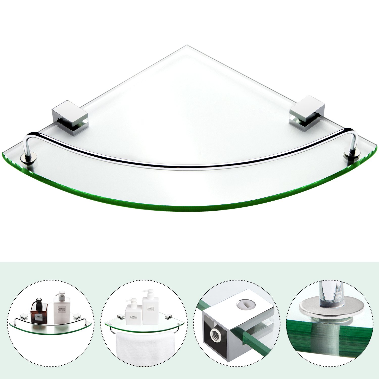 VDOMUS Bathroom Tempered Glass Corner Shelf, Stainless Steel Shower Shelf wit... 692759165330 eBay
