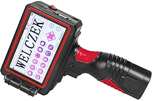 WELCZEK WK-02 Portable Intelligent Handheld Inkjet Printer, Printing Height (0.08-1 Inch) Inkjet Coding Machine for Logo Label Barcode Qr-Code Variable Data etc (Support 20 Languages)